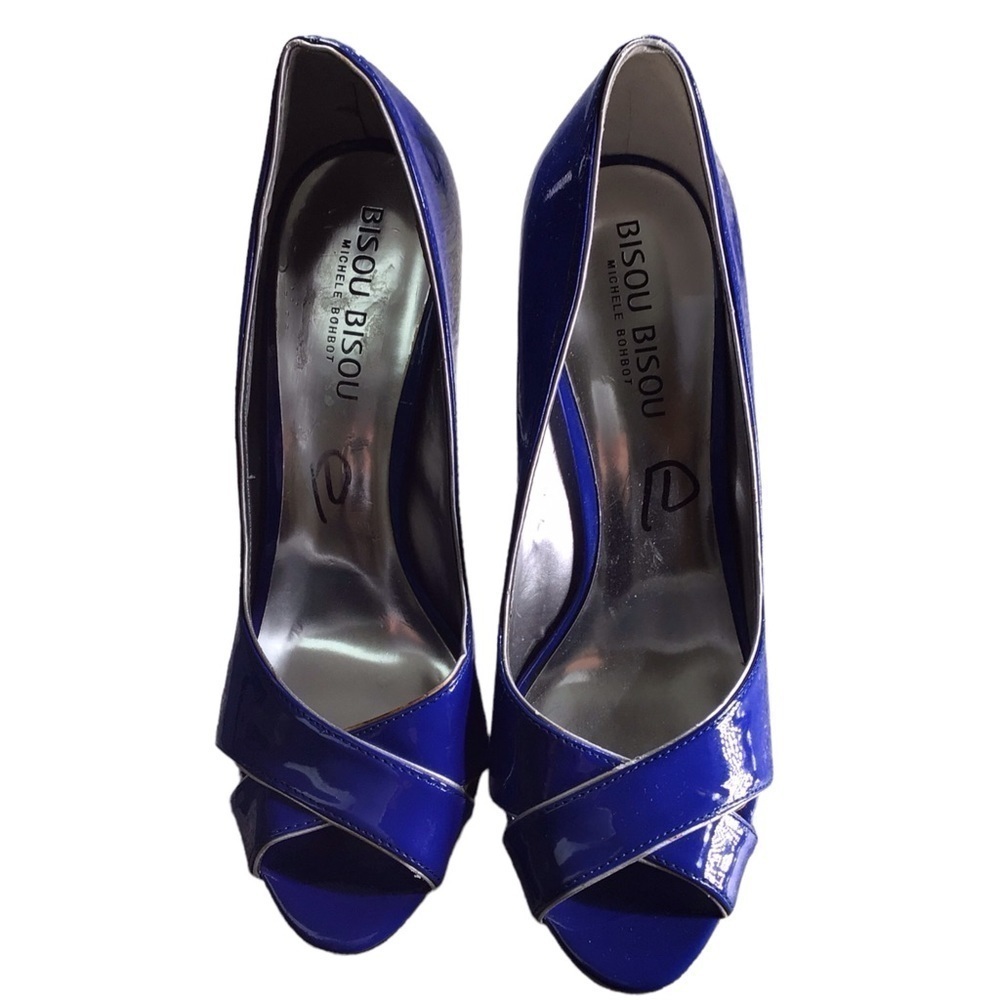 Bisou Bisou  blue peep toe wedge cutout shoes size 7 - Picture 3 of 6
